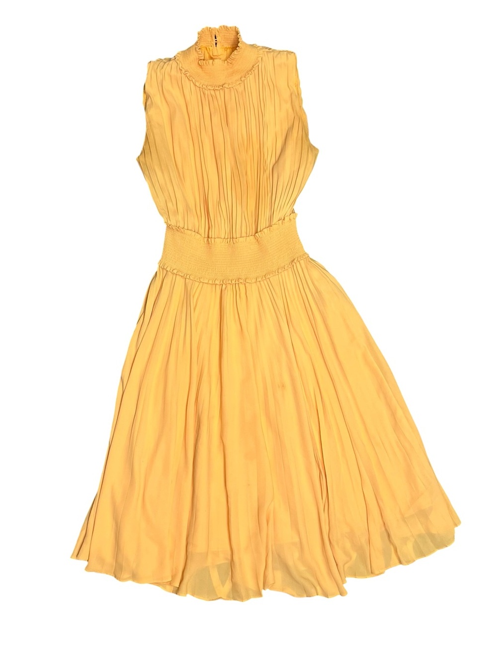 Yellow Pleated Sleeveless Midi Dress